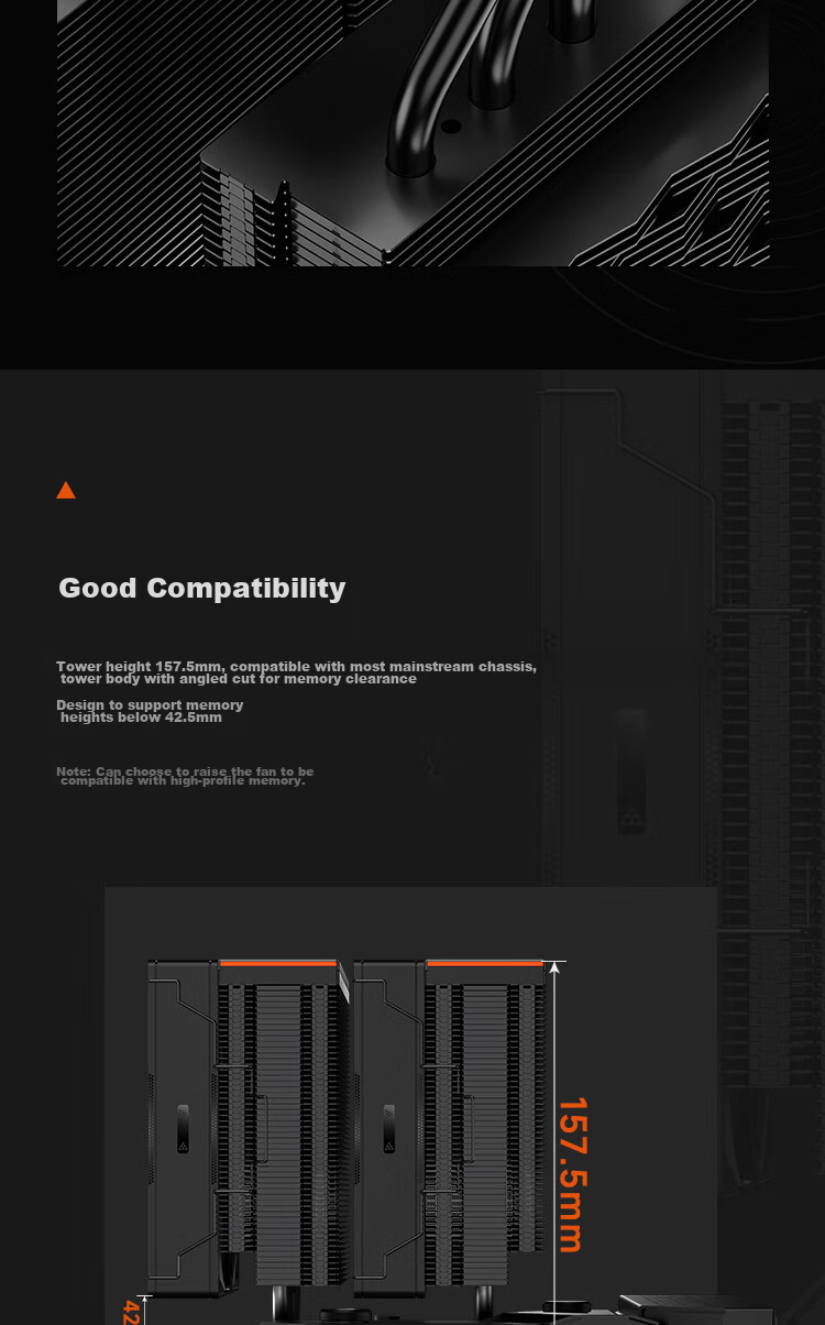 PCCOOLER RZ700D Pro ARGB Black CPU Air Cooler (7 Heat Pipes/Single Tower Dual Fans/Full Aluminum Magnetic Top Cover/Double Ball Bearings) 12