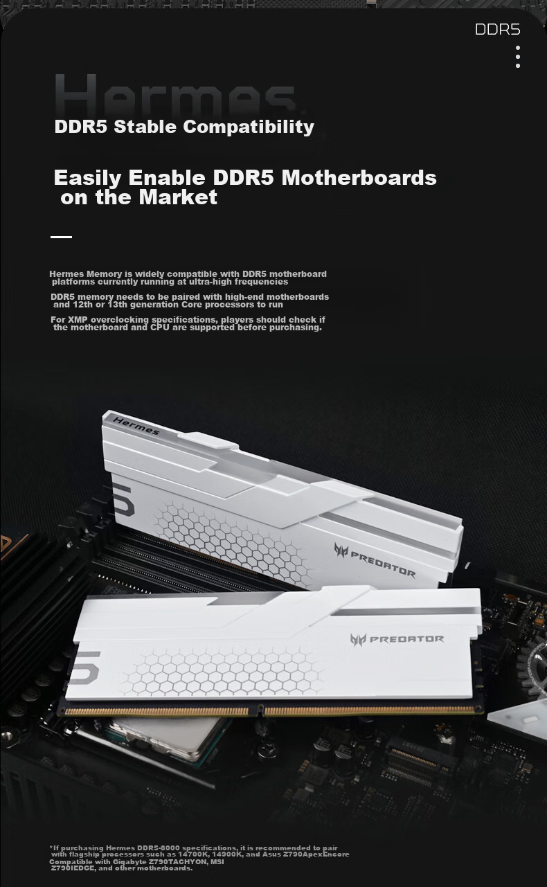 PREDATOR 48GB (24GB×2) Kit, DDR5 6000MHz, Desktop Memory Module, Hermes Ice Blade Series, RGB Light Bar (C28), White, AI Computer Accessory 19
