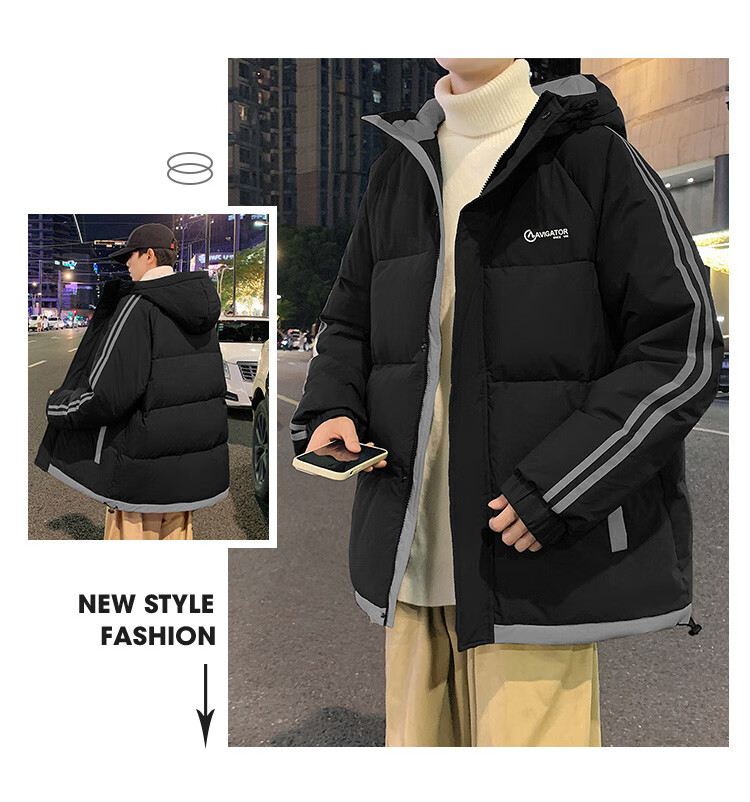 TonLion 2024 Men's Hooded Sleeve Patchwork Down Jacket Black S 1