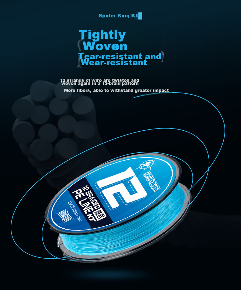 Guowangliya PE Fishing Line, 12-Strand Long-Casting Special Blue Line, 150 Meters, Size 0.6, 12-Strand 8