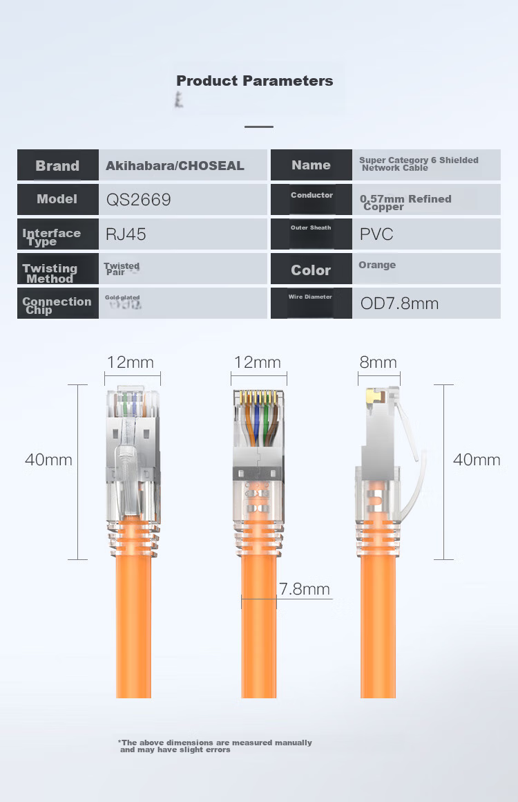 CHOOSEAL Cat6A Ethernet Cable, Single-Strand Pure Copper, Double-Shielded High-Speed Network Patch Cord, 10 Gigabit Network Connection for Broadband Gaming, Finished Cable, Orange, 5 Meters, QS2669C 3