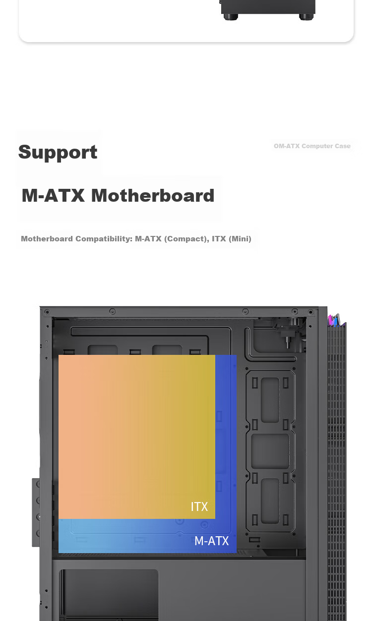 Aigo JV13 Black, Desktop Computer Case, Small Matx Case for Desktop (Transparent Side Panel/ITX Motherboard/240mm Water Cooling/RGB Light Strip) 5