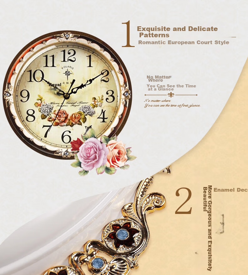 POLARIS Wall Clock, Creative And Stylish, European-Style Pastoral Antique Living Room Quartz Clock, Solid Wood Timepiece, 12-Inch Wall Clock 8