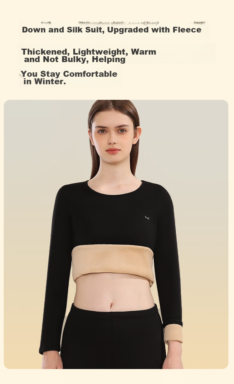 MiiOW Women's Thermal Underwear with Down And Silk Filling, Warm, Thickened, Soft Autumn Top And Bottom, New Starry Sky Black XL 5