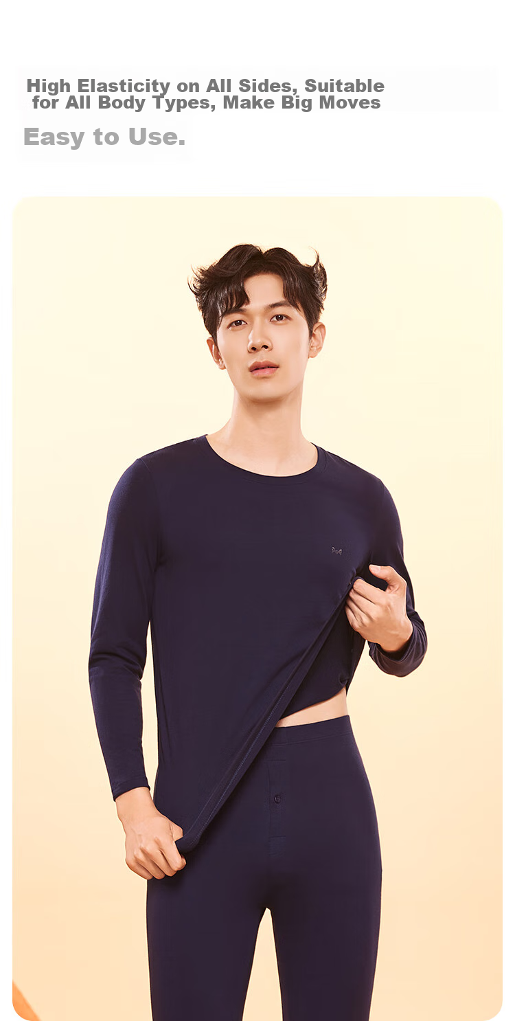 MiiOW [Xinjiang Long-Staple Cotton] Men's Thermal Underwear, Seamless Antibacterial Autumn Top And Bottom, Thin Round Neck Base Layer Set 12