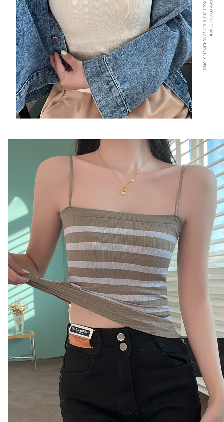 Modal Striped Cami Tank Top for Women Summer Thin Innerwear with Chest Pad Sexy Back Anti-Exposure Outerwear Base Tube Top 10