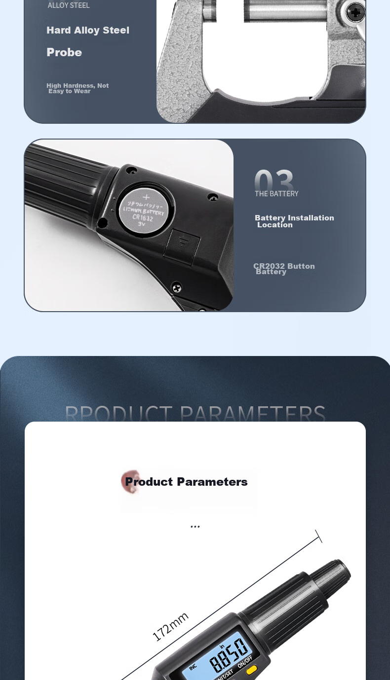Deli Digital Micrometer with External Diameter Gauge, 0.001mm High-Precision Thickness Gauge, Vernier Caliper 13