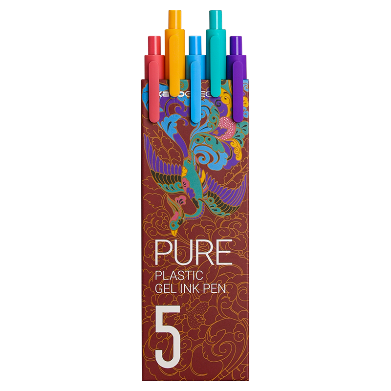 KACO Colorful Retractable Multi-Color Gel Pens, Journaling Pens, Ink Pens, 0.5mm Bullet Tip Carbon Pens, Mixed Colors, 5 Pens/box, Fenghua K1015