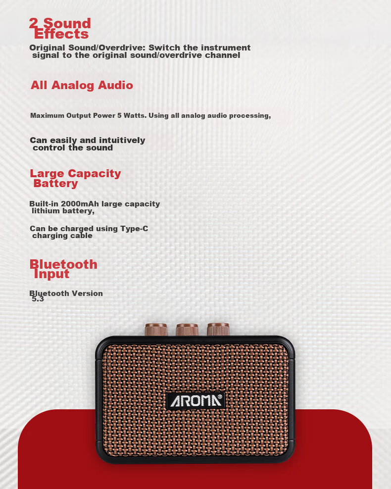 AROMA Electric Guitar Mini Speaker, Bluetooth Rechargeable Outdoor Portable Musical Instrument Smart Speaker AG-04 3