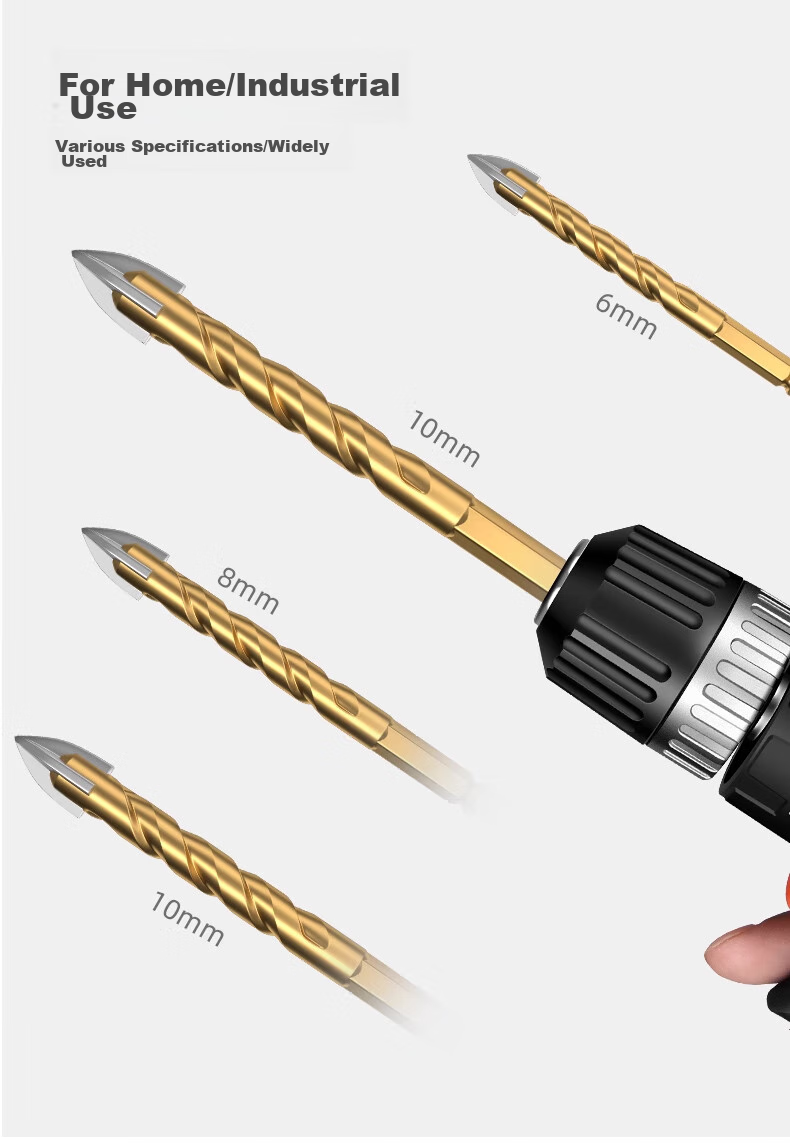 GREENER Concrete Marble Drill Bit Four-Blade Impact King Drill Triangular Drill for Ceramic Tile And Glass Drilling 6/8/10/12mm 12
