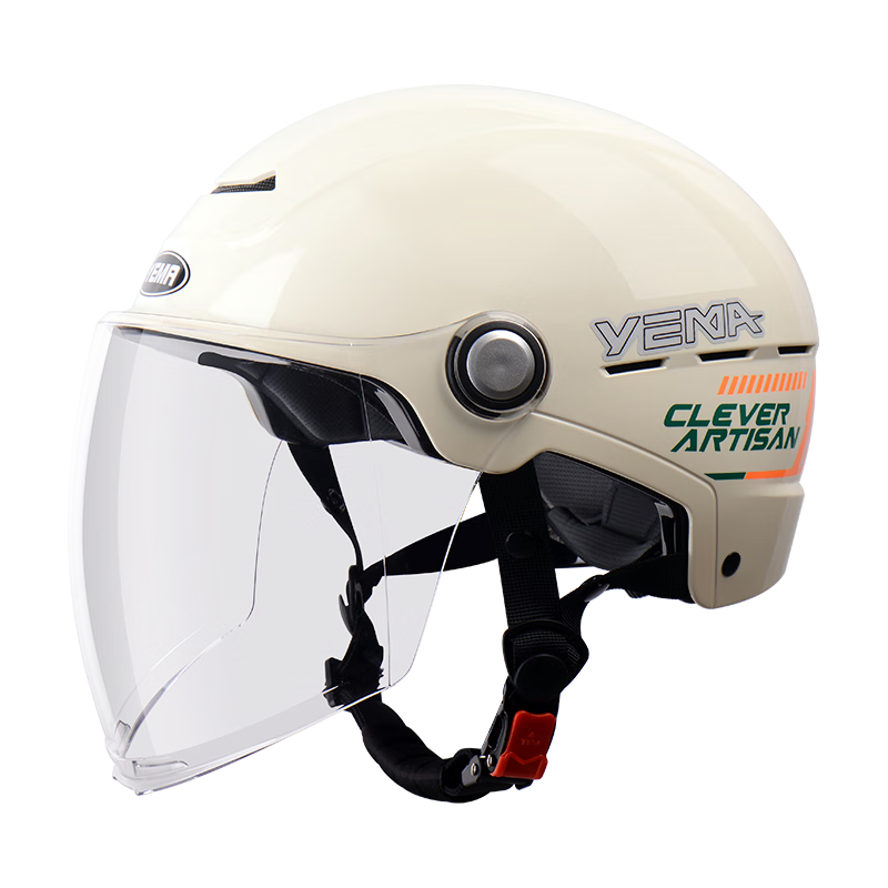 YEMA 3c Certified New National Standard Class A 365S Electric Scooter Helmet, Summer Half-Helmet for Men And Women, Large Size for Big Head Circumference, Motorcycle Safety Helmet, Khaki with Transparent Long Visor