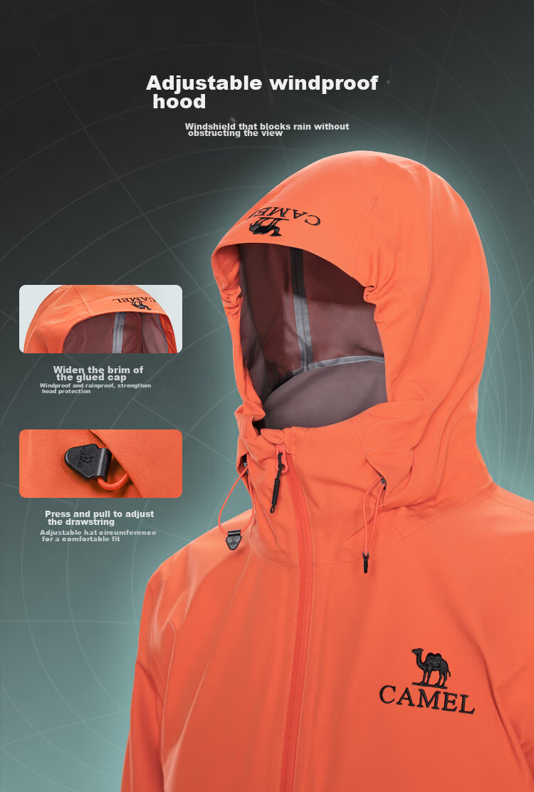 CAMEL Hardshell Jacket for Men And Women, Chinese Outdoor 3L Fully Sealed Waterproof Rainproof Orange Hiking Mountaineering Coat O189 14