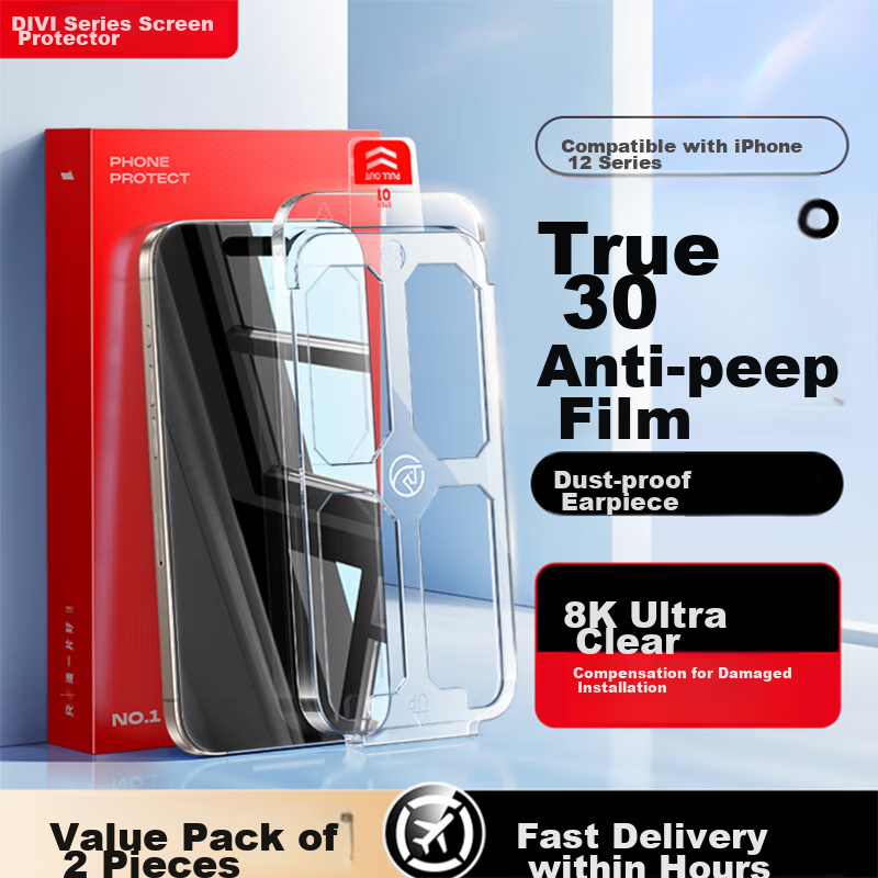 DIVI [Corning Privacy Screen Protector 2 Sets] Anti-Peeping Tempered Glass Film for IPhone 12/12 Pro, Anti-Spy Full Screen Privacy Protection, Shatterproof, Quick Installation, Dust-Free Installatio