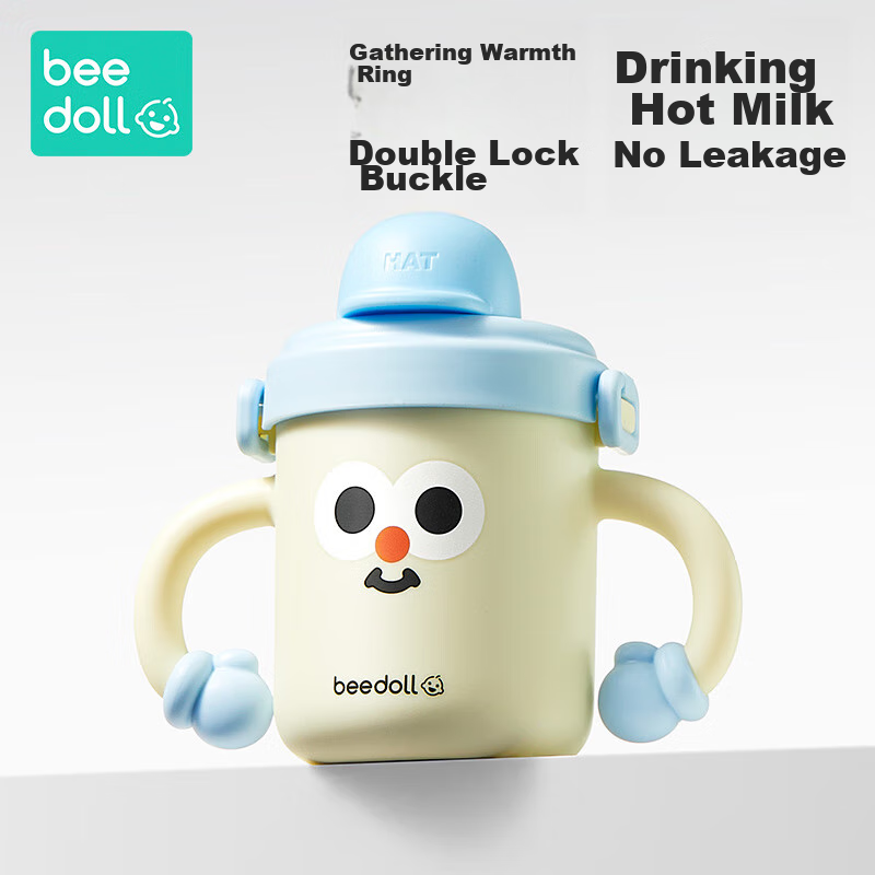 Beedoll Children's Water Bottle, Milk Cup with Straw for Toddlers, Direct Drinking Cup for Kids Aged 3-6, 316L Stainless Steel, Blue