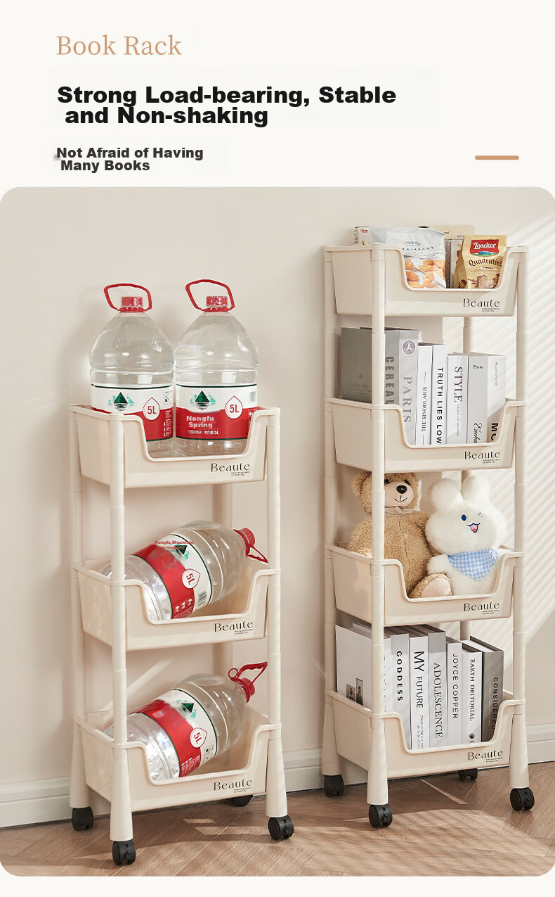 Yijia Bookshelf, Mobile Bookshelf, Storage Rack, Floor-Standing Multifunctional Storage Shelf, Two-Tier Storage Rack with Wheels 7