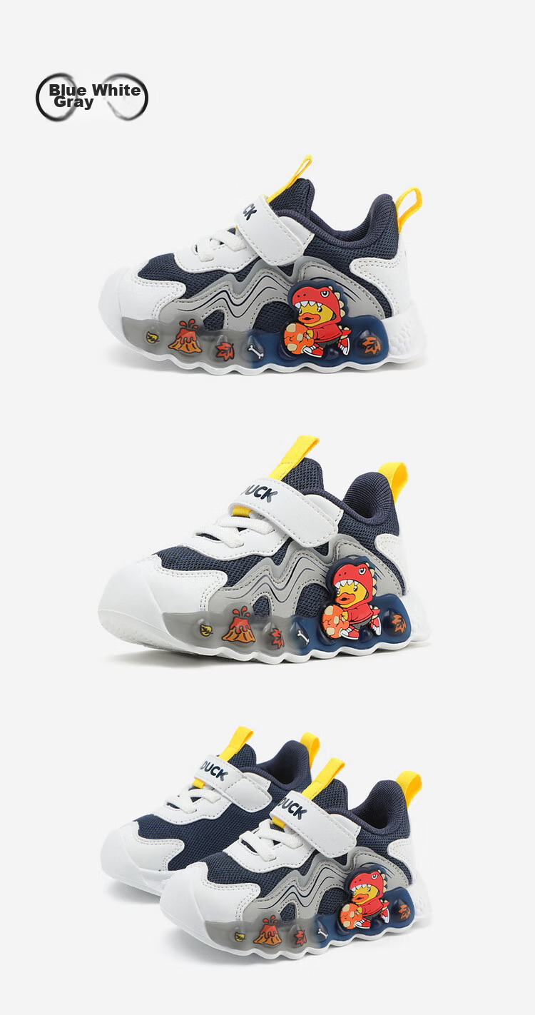 B.Duck Children's Walking Shoes, Boys And Girls Light-Up Shoes, Baby Sports Running Shoes, 3950 Blue White Gray, Size 26 12