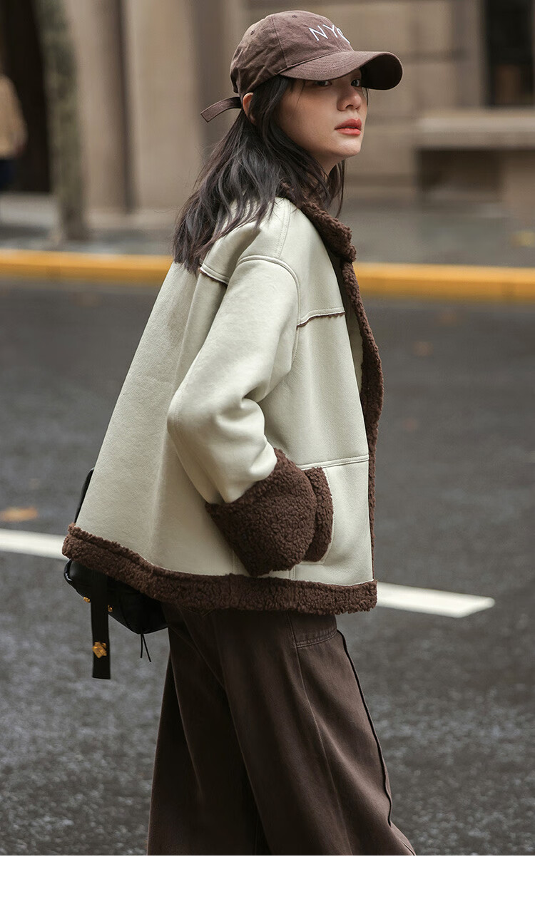 Demana Motorcycle Style Faux Shearling Winter PU Leather Patchwork Personalized Coffee Green Jacket Women Light Pea Green S 8