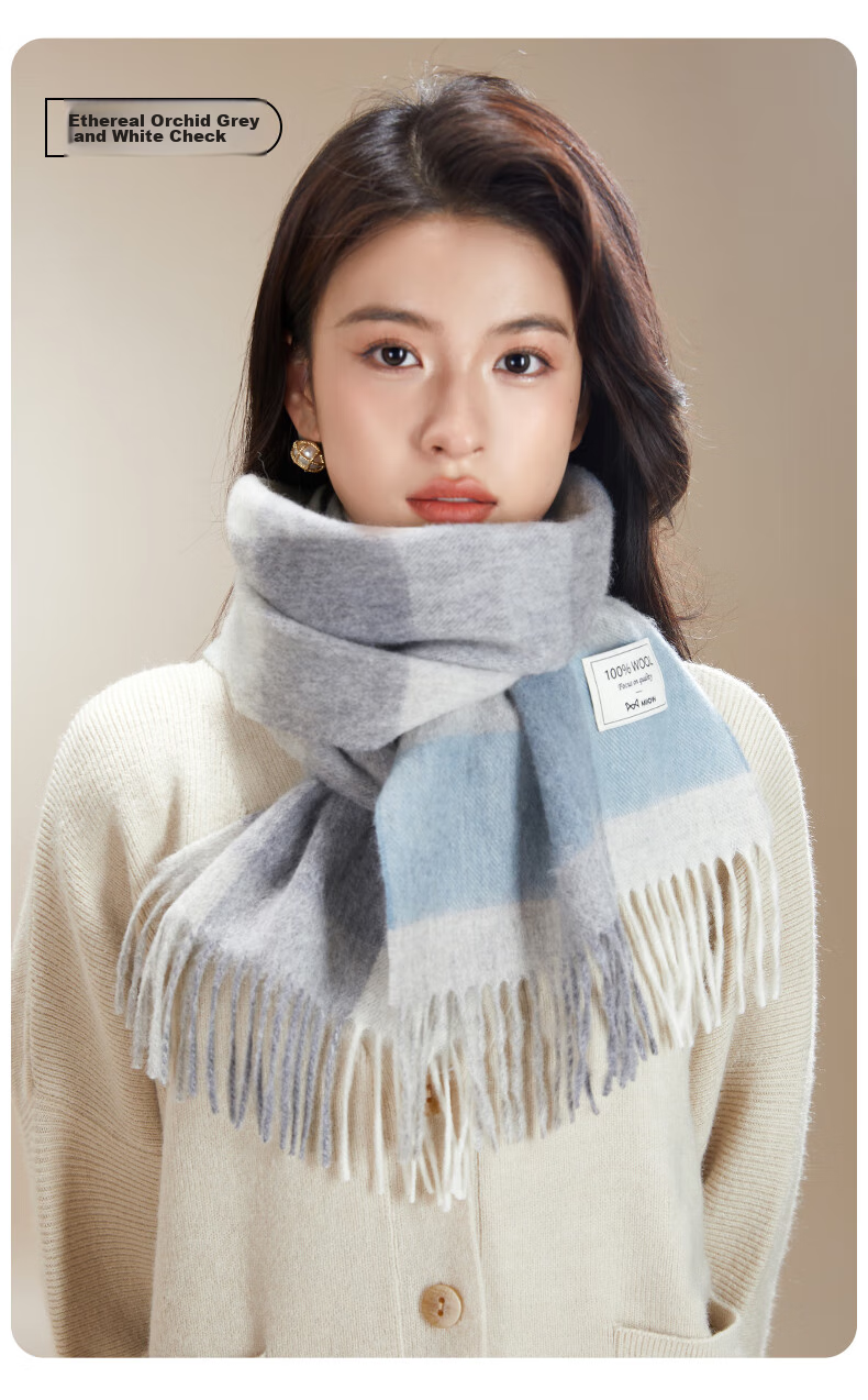 MiiOW Scarf for Women, Autumn And Winter Shawl, Pure Wool Plaid Neck Warmer, Gift for Girlfriend, National Day Birthday Present, New Year Gift Box 34