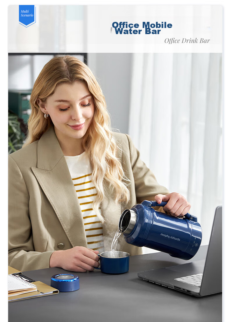 Morphyrichards Portable Electric Kettle, Large Capacity Household Water Boiler, Outdoor Travel Vacuum Insulation Stainless Steel Anti-Scalding Water Cup, Electric Hot Water Pot MR6061 Blue One's Member 20