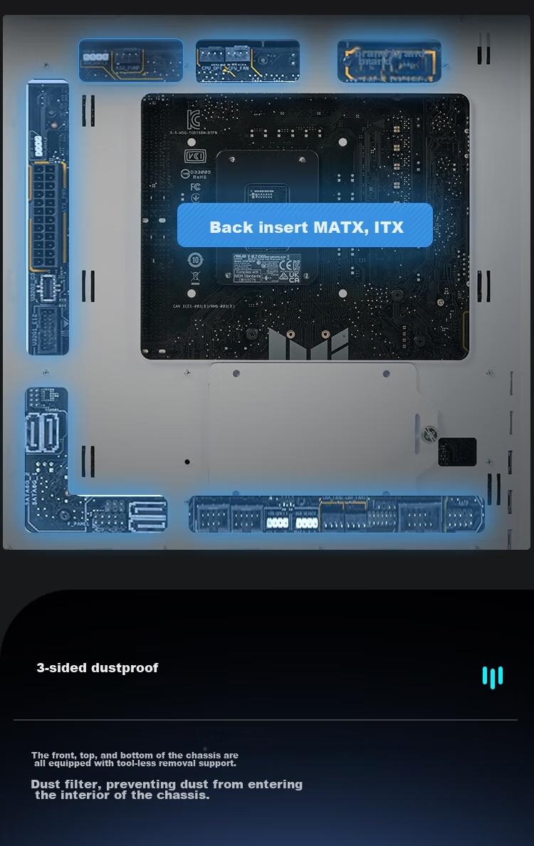 ASUS A23 Dongjianbai Case, Front Mesh Panel/M-ATX/Supports Back-Mounted Motherboard/360mm Water Cooling/3-Sided Dust Protection/Side Transparent Tempered Glass/High-Efficiency Heat Dissipatio 5