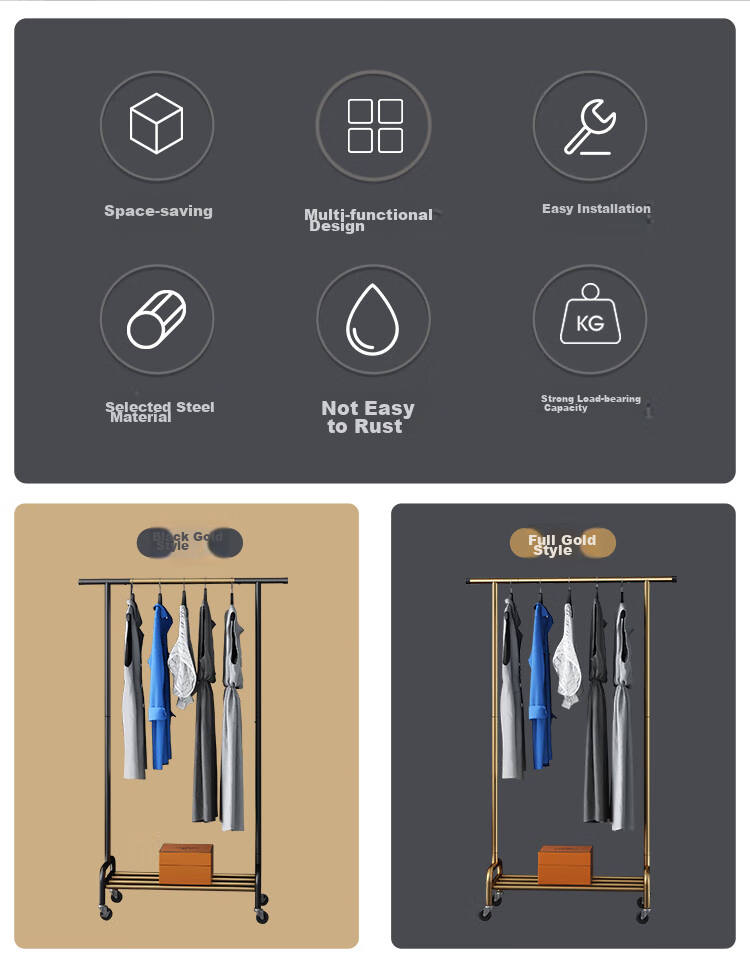 Yicainianhua Coat Rack, Floor-Standing Clothes And Hat Stand, Luxurious Bedroom Coat Hanger, Thickened Drying Rod, Multifunctional Bag Hanger, 2172-GDB 3