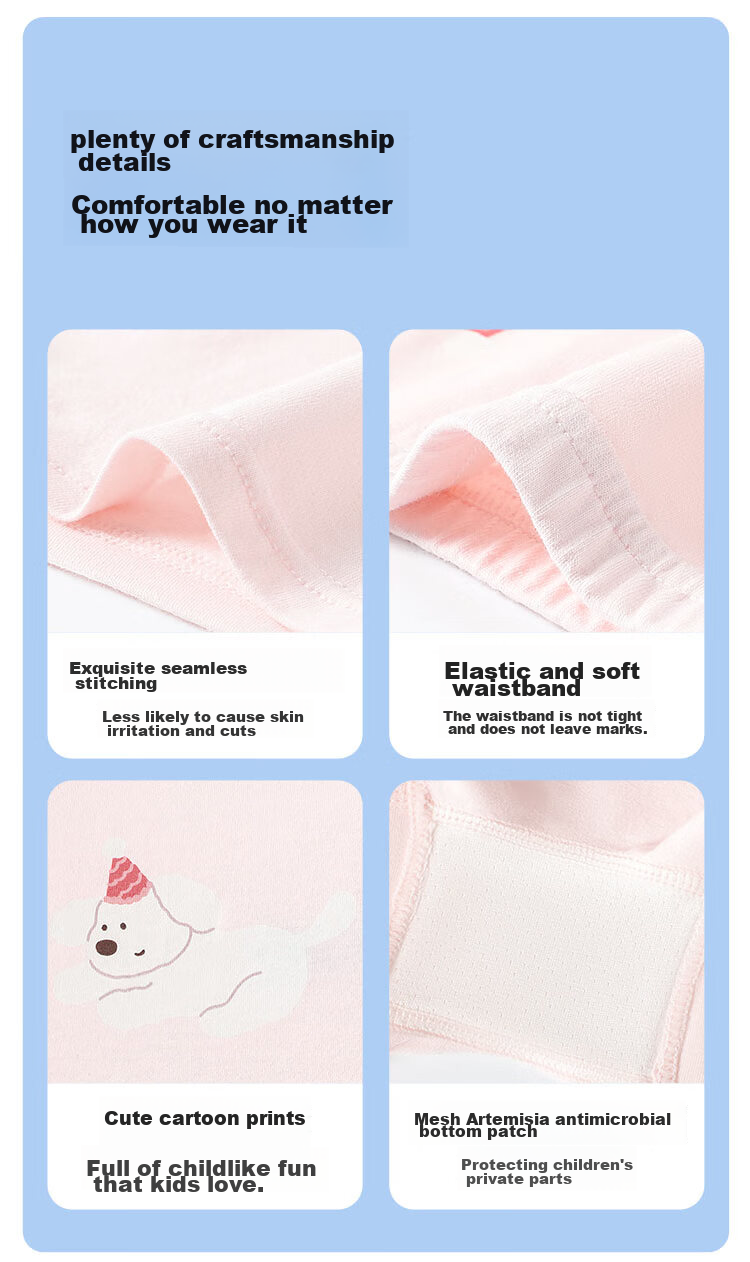 Bingxuemumian Girls' Cotton Underwear, Class A Cotton Boxer Briefs, 7A Grade Antibacterial Breathable Shorts, for Growing Children And Teens 12