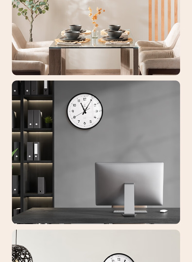 Deli Wall Clock, Stylish Creative Minimalist Living Room Wall-Mounted Quartz Clock, 35cm LE402ES Black, Back-To Essential 10
