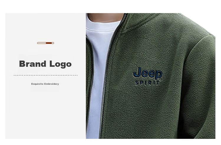 JEEP SPIRIT Men's Jacket, Autumn And Winter Korean-Style Fleece Coat, Stand-Up Collar Top for Men, Army Green, 3XL 9