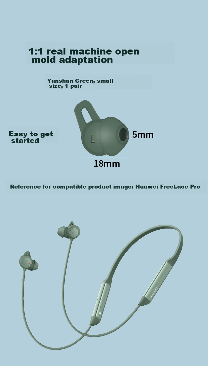 Masentek ES22 Compatible with Huawei Freelace Pro Bluetooth Earphones, Ear Tips And Earbuds, 2 HUAWEI Soft Silicone Covers Replacement Accessories, Sports Anti-Slip, Small Green Size, 1 Pair 3