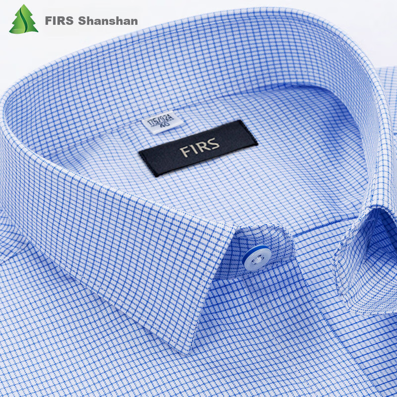 FIRS Long-Sleeve Shirt for Men, Middle-Aged And Young Business Casual Plaid Shirt TRT4450 Blue Plaid Long-Sleeve Size 38