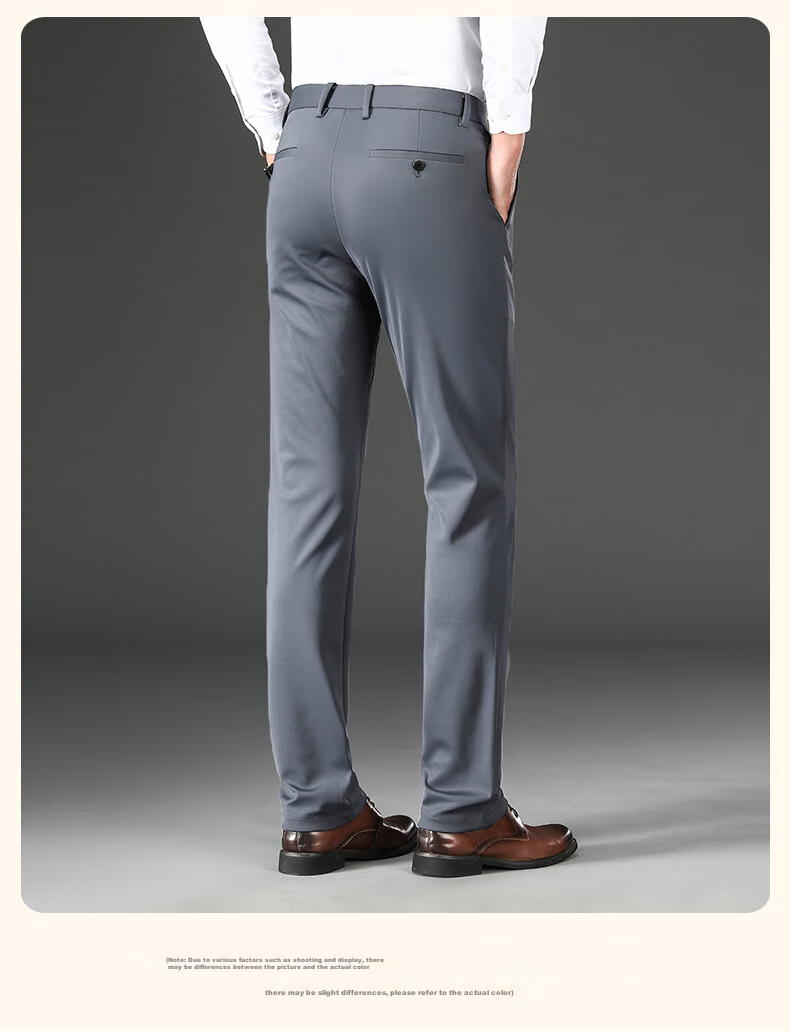 ROMON [Wrinkle-Free, Easy-Care] Men's Dress Pants, High-Waist Business Trousers, Casual Straight-Leg Pants 14