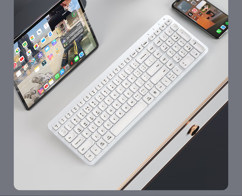B.O.W Hangshi K670DL Dual-Mode Wireless Bluetooth Charging Keyboard Office Tablet Mobile Laptop iPad Silent Keyboard 106 Keys Black Gray 8