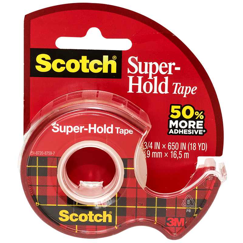 3M Scotch-Brite Heavy-Duty Adhesive Tape, Super-Hold 198 Transparent Tape, Quiet And Smooth, with Built-In Cutter