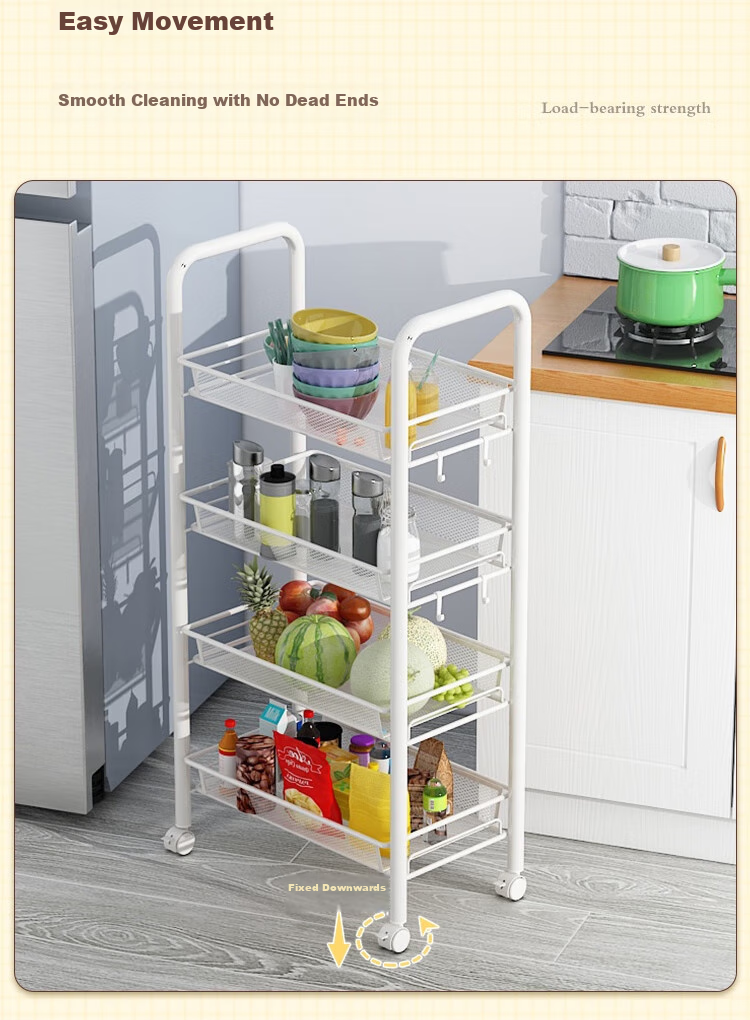 Anerya Kitchen Storage Rack, Snack Cart, Floor-Standing Multi-Layer Organizer, Bathroom Wheeled Shelf, Vegetable Rack, White, 4 Tiers 5