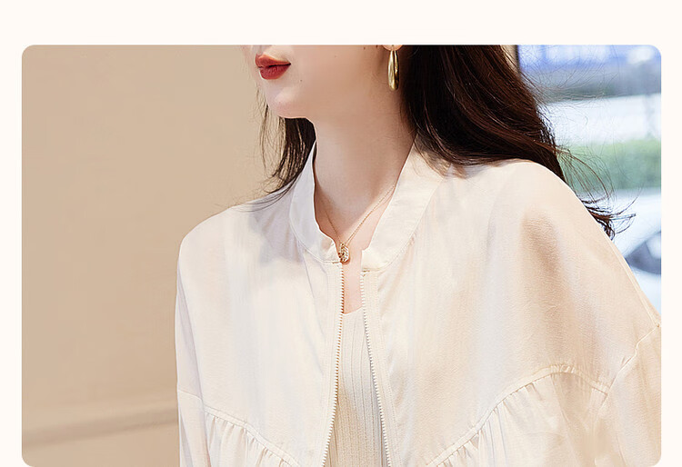 Dme [Air Conditioning Shirt Jacket], Spring And Autumn Stand-Up Collar, Loose-Fitting Drop-Shoulder Thin Jacket, Women's Short Style 4