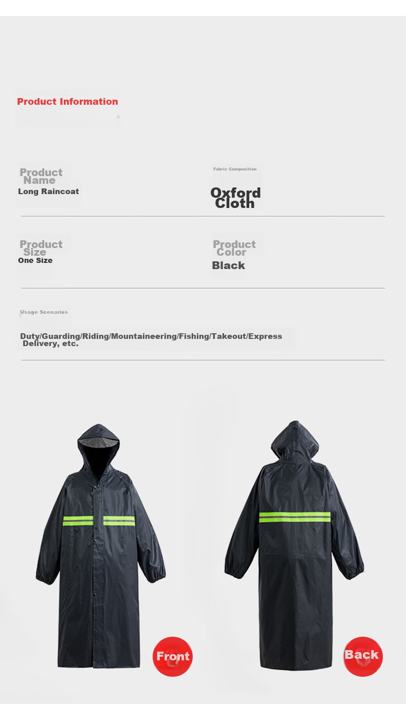 CHENLING Adult Raincoat, Long One-Piece with Brim, Security Outdoor Construction Site Safety Reflective Rainwear, One Size Fits All, Knitted Long Raincoat 6