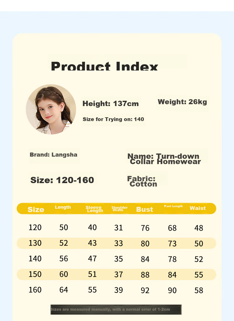 LangSha Children's Pajamas for Girls, Spring And Autumn Pure Cotton Antibacterial Long-Sleeve Collared Loungewear Set for Older Children, Light Pink, Size 140 12