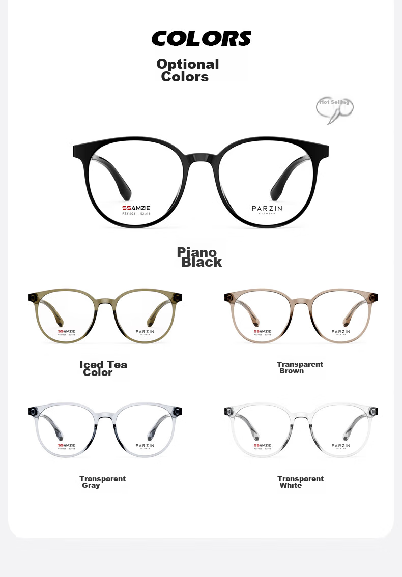 PARZIN Myopia Glasses Frame, Fashionable Round Frame for Men And Women, Lightweight Plain Glasses, Can Be Fitted with Prescription Lenses, 31026 8