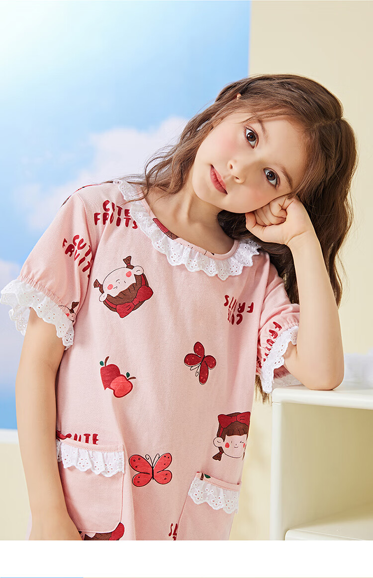 Dingguagua Girls' Princess Style Cotton Summer Thin Nightgown Children's Homewear Parent-Child Pajamas Size 160 15