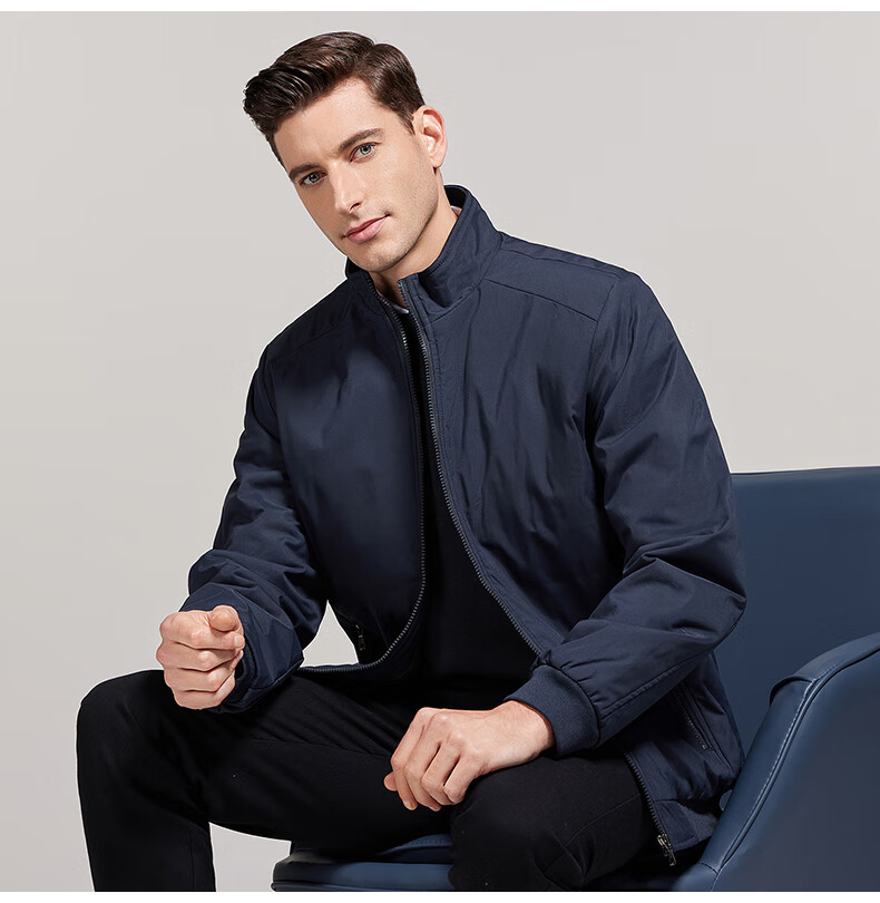 ROMON Men's Autumn Winter Business Casual Executive Cotton Padded Jacket Coat 36JM Black XL 12