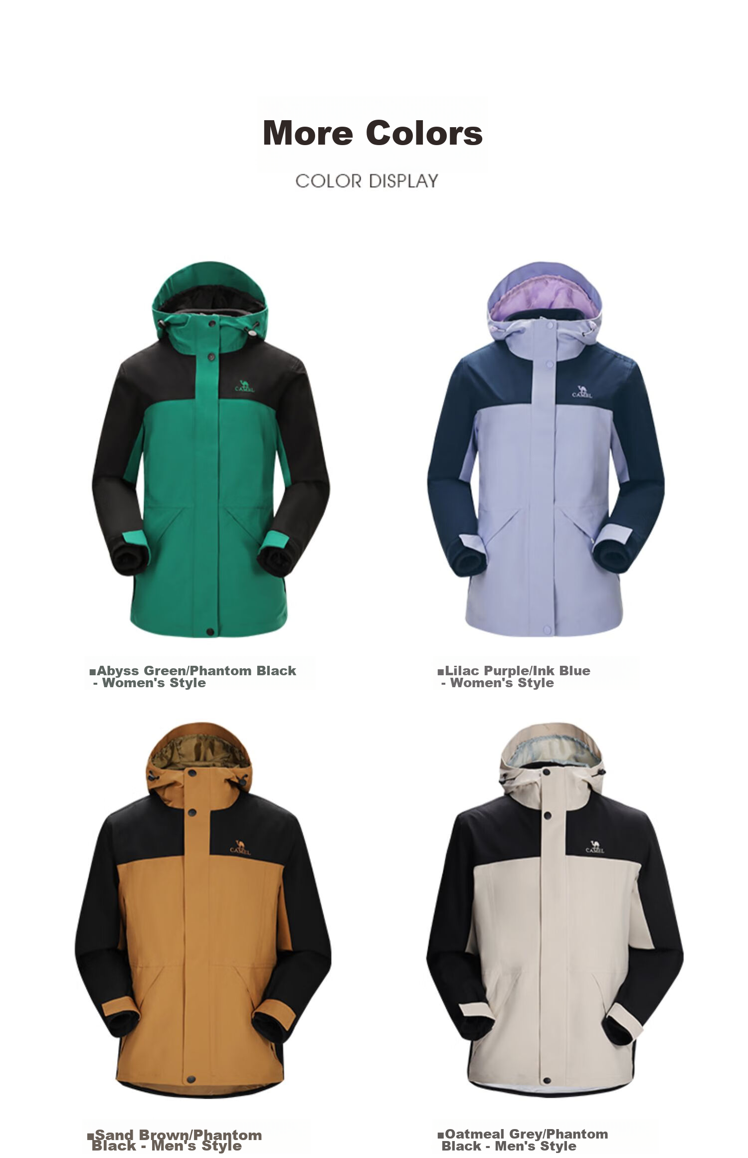 CAMEL 3-In Fleece Inner Liner Waterproof Detachable Mountaineering Jacket 60001 Oatmeal Gray/phantom Black, Men's S 10