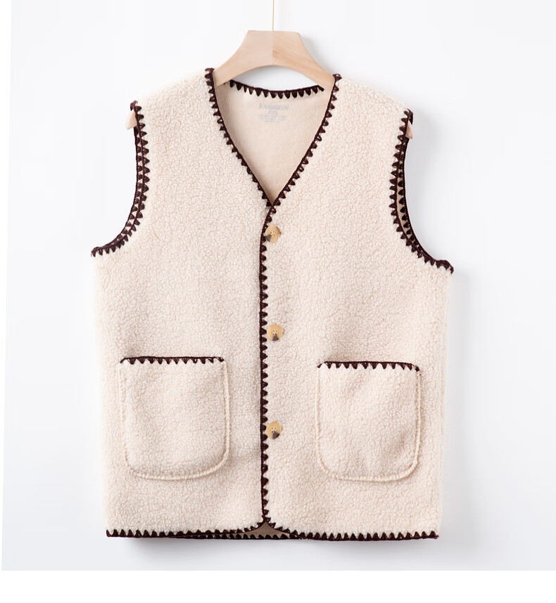 Fengxiao Middle-aged and Elderly Women's Autumn Vest New Stylish Autumn Winter Sleeveless Casual Solid Color Fleece Vest for Mom 5