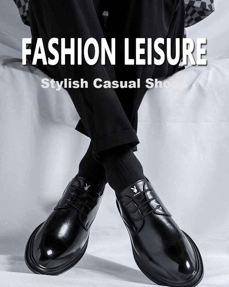 PLAYBOY Leather Shoes for Men, Spring/summer 2026 Formal Business Casual Shoes, Fashionable Lightweight Footwear for Men, Black, Size 39 1
