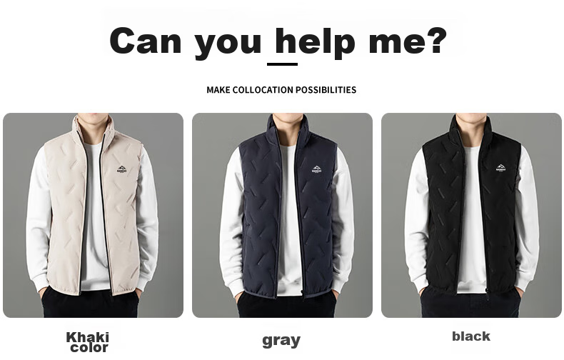 Huili Cotton Vest for Men, Autumn And Winter Jacket, Solid Color Stand-Up Collar Waistcoat, Warm Vest, Casual Cotton Coat, Black, 2XL 8