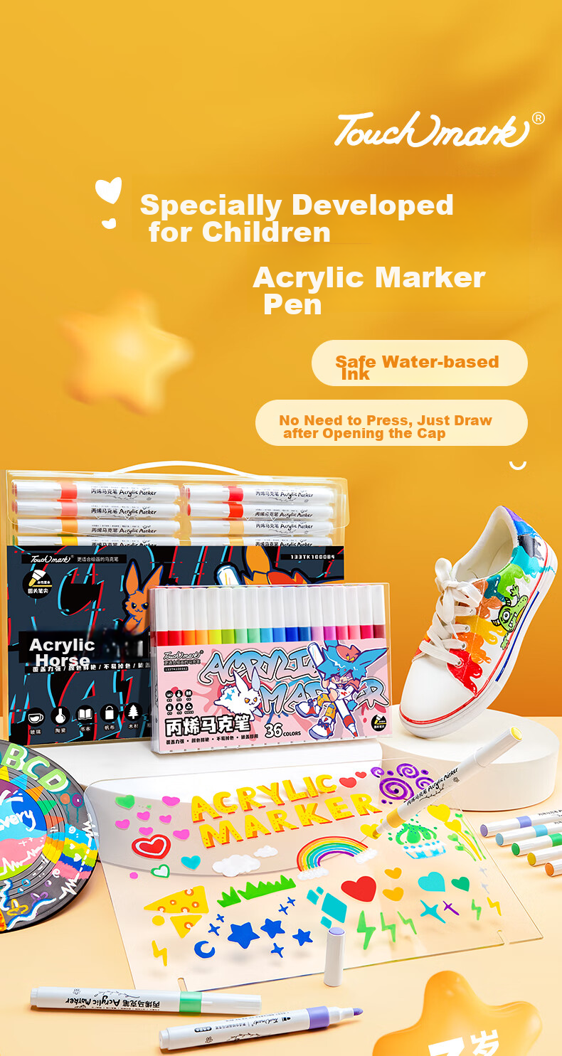 Touch Mark Acrylic Markers, 12 Colors, Water-Based Paint Pens, No-Press Waterproof Quick-Drying Graffiti Acrylic Paint Brushes, Drawing Tools for Students And Children, Birthday Gift, Art Education Painting Brushes 2