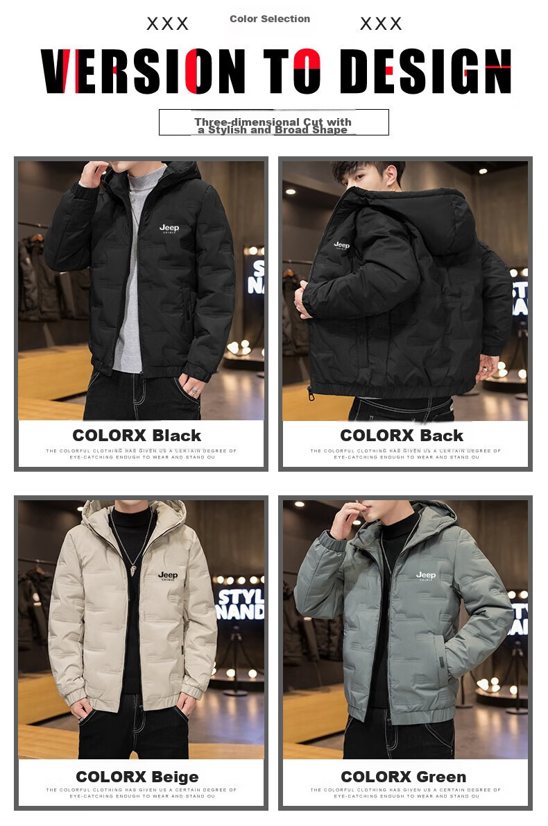 JEEP SPIRIT Men's Cotton Jacket, Autumn And Winter Thickened Padded Coat, Hooded Windproof Warm Casual Versatile Outerwear 9
