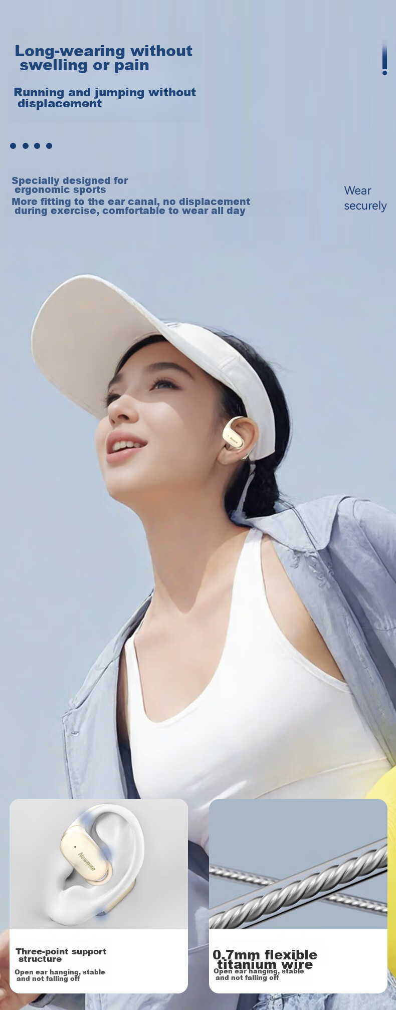 Newmine LY25 Open-Ear Bluetooth Headphones, True Wireless, Non-In Sports Running Headset with Ultra-Long Battery Life, Call Noise Reduction, Compatible with Huawei, Xiaomi, Android Devices 4