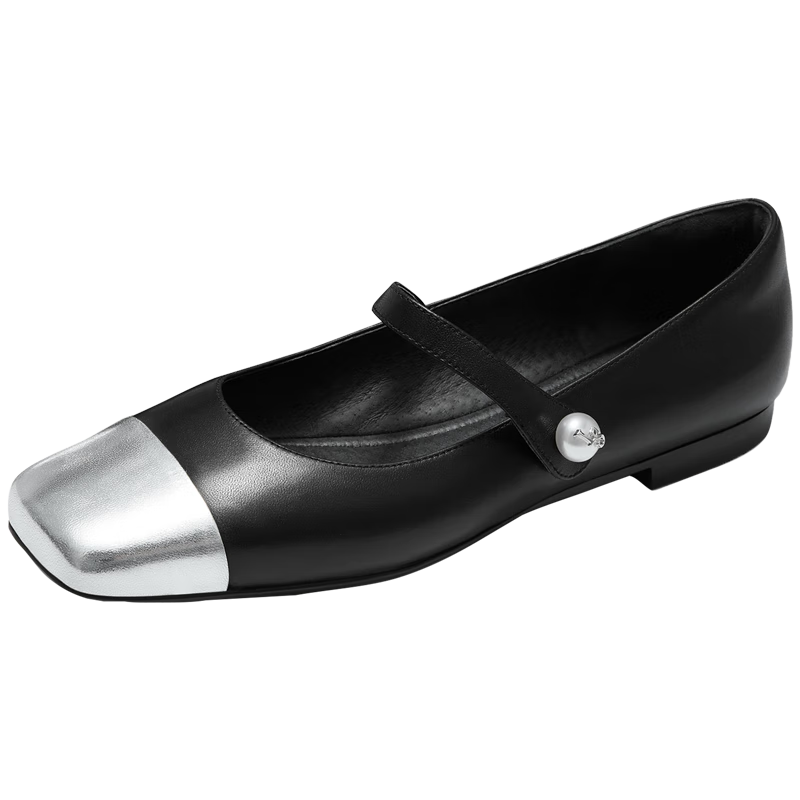 Le Saunda 2025 New Ballet-Inspired Low-Heel Mary Jane Women's Flats 14601, Black + Silver BKK, Size 36