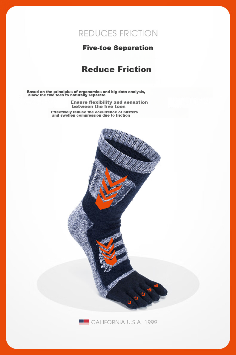 TFO Competition-Grade Outdoor Five-Toe Socks, Terry Socks, Hiking Sports Breathable Toe Socks 2202361 Men's Dark Gray 9