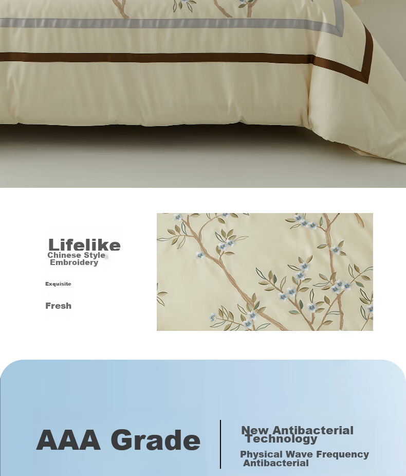 Chaoge [New Chinese Style] Xinjiang Long-Staple Cotton 100S Embroidered Bedding, All-Season Four-Piece Set, Pure Cotton Home Use Skin-Friendly Double Duvet Cover 4